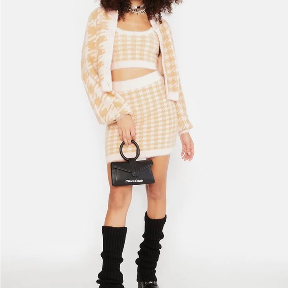 For love and lemons CHER argyle fur 3pc set small crop and skirt medium cardigan - Picture 5 of 16